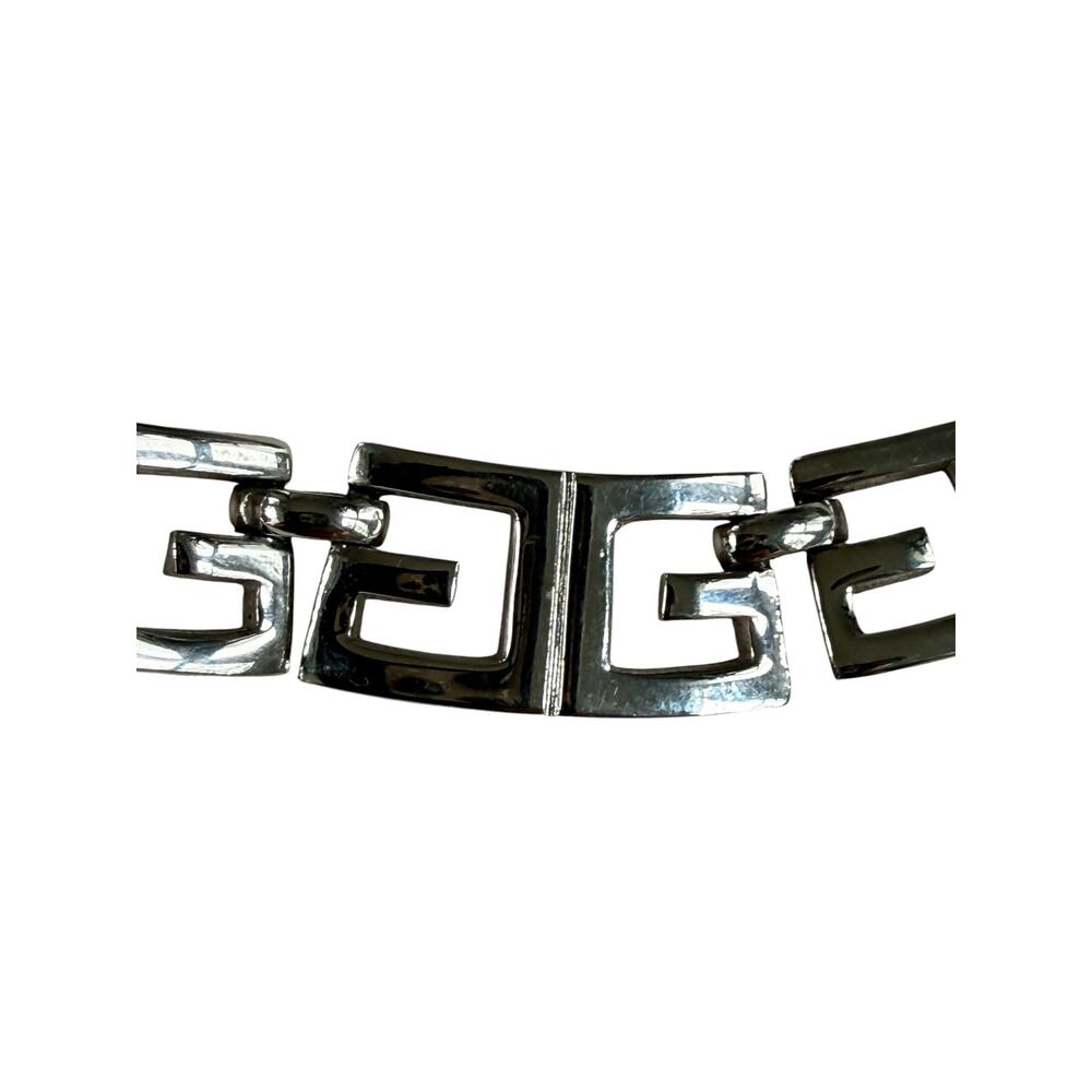 Vintage Givenchy 1978 Greek Key G Link Silver Plated Necklace Paris New York - Picture 5 of 8